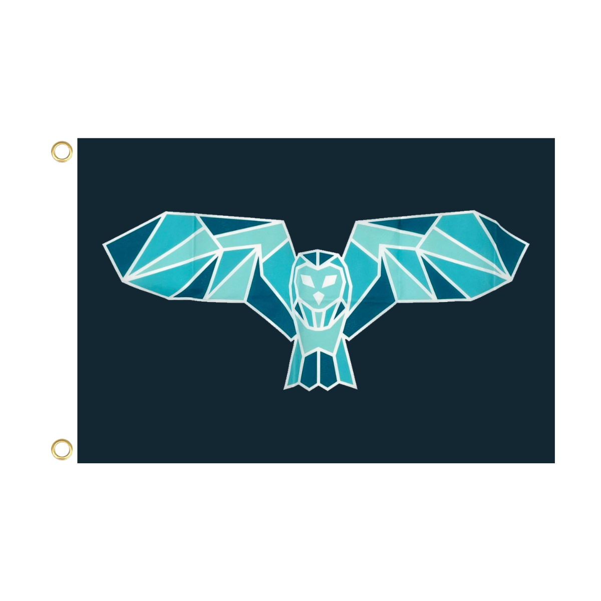 Geometric owl design on a dark blue background